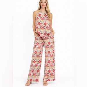 Alice + Olivia Red Vintage Market Frenchie Handkerchief Top & Pants Set, Size XS